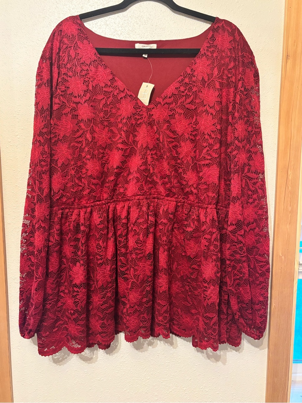 Maurices Red Lace V-Neck Peplum Tunic 3
0090S